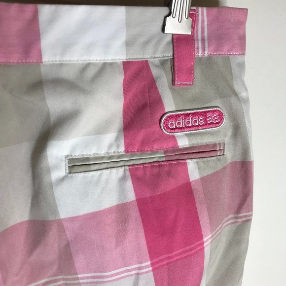Adidas Men's Flat Front Plaid Golf Shorts Pink/Beige/White ~ Size 32 - Picture 3 of 4